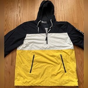 Nautica Men's Navy Blue, White, and Yellow Colorblock Windbreaker